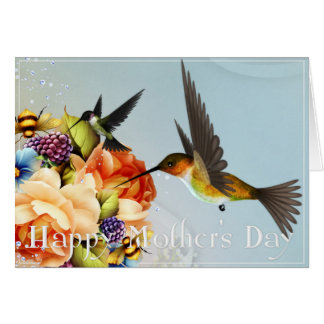 Hummingbirds & Roses Bonne carte de fête des mères