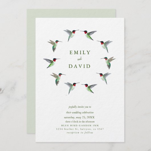 Hummingbirds Wedding Invitation Kaart (Voorkant / Achterkant)