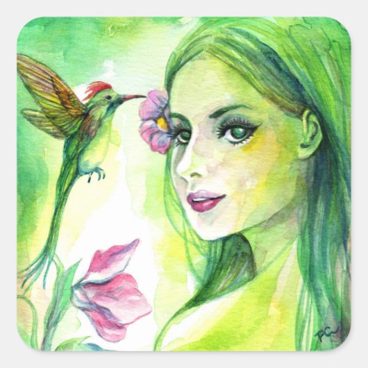 Hummingvogel Vierkante Sticker (Voorkant)