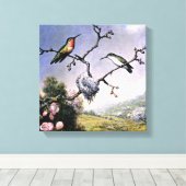Hummingvogels en appelbloesems, canvas afdruk (Insitu (Houten vloer))