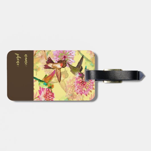 Hummingvogels en Astrantia Monogram Waterverf Bagagelabel (Achterkant horizontaal)