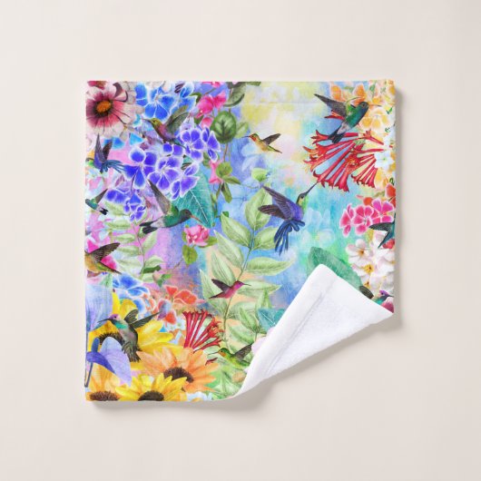 Hummingvogels en bloemen bad handdoek (Wasdoekje)