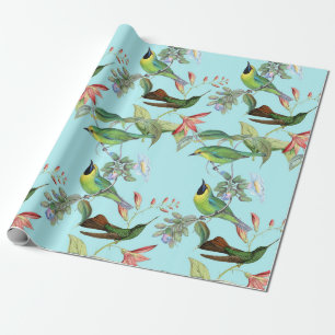 Hummingvogels en bloemen op lichtgroen cadeaupapier