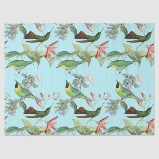 Hummingvogels en bloemen op lichtgroene ontkoppeli tissuepapier (Voorkant)