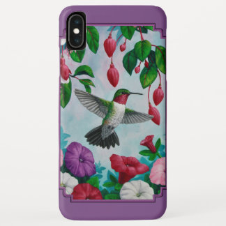 Hummingvogels en bloemen Paars iPhone XS Max Hoesje