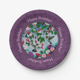 Hummingvogels en bloemen Paars Papieren Bordje