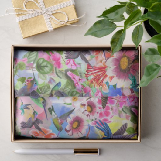 Hummingvogels en bloemen tissuepapier (Geschenk)