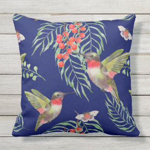 Hummingvogels en Butterflies Blue Tropical Pattern Buitenkussen
