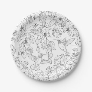 Hummingvogels en Flowers Adult Coloring Page Papieren Bordje