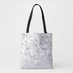 Hummingvogels en Flowers Adult Coloring Page Tote Bag