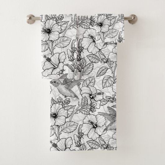 Hummingvogels en hibiscus bloemen b&w bad handdoek (Insitu)