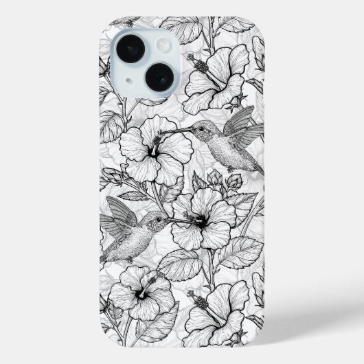 Hummingvogels en hibiscus bloemen b&w Case-Mate iPhone case (Achterkant)