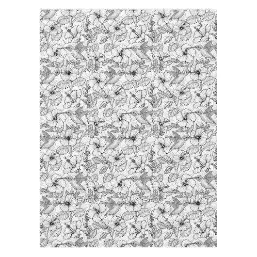 Hummingvogels en hibiscus bloemen b&w tafelkleed (Voorkant)