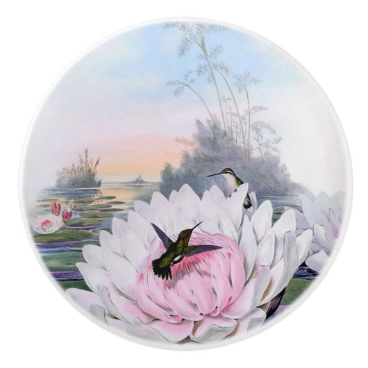 Hummingvogels en Lotus Ceramic Knob Keramische Knop (Voorkant)