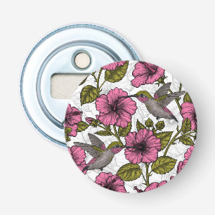 Hummingvogels en roze hibiscus bloemen button flesopener