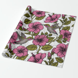 Hummingvogels en roze hibiscus bloemen cadeaupapier