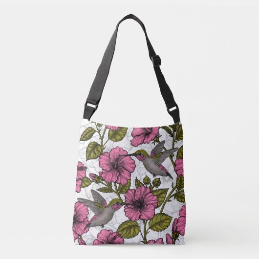 Hummingvogels en roze hibiscus bloemen crossbody tas (Voorkant)