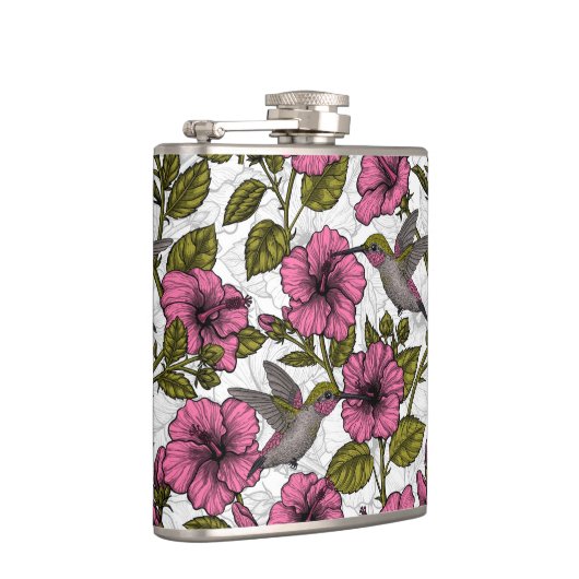 Hummingvogels en roze hibiscus bloemen heupfles (Rechts)