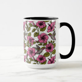 Hummingvogels en roze hibiscus bloemen mok