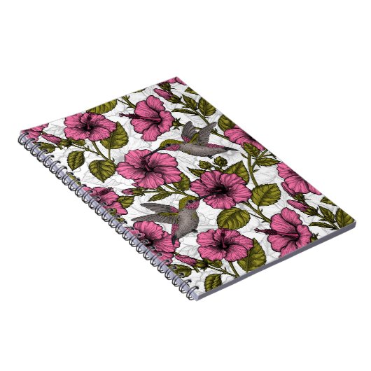 Hummingvogels en roze hibiscus bloemen notitieboek (Rechterzijde)