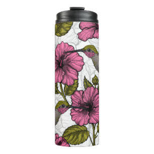 Hummingvogels en roze hibiscus bloemen thermosbeker