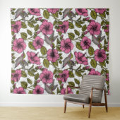 Hummingvogels en roze hibiscus bloemen wandkleed (In Situ (horizontaal))