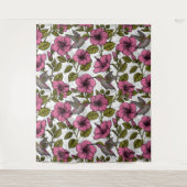 Hummingvogels en roze hibiscus bloemen wandkleed (Voorkant)