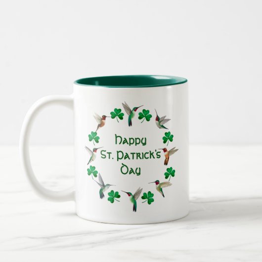 Hummingvogels en Shamrocks Happy St. Patrick's day Tweekleurige Koffiemok (Links)