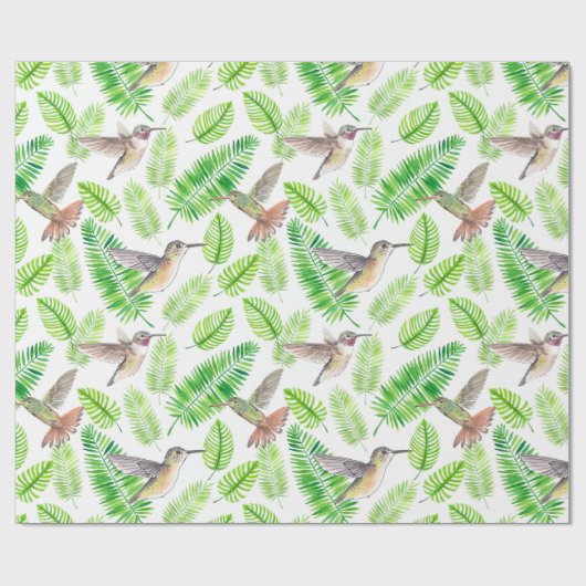 Hummingvogels en tropische bladeren cadeaupapier (Vlak)