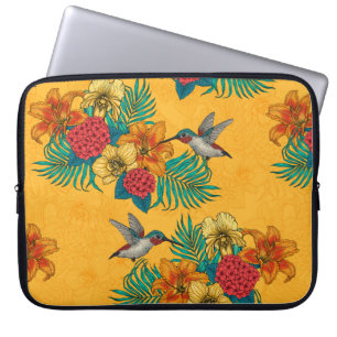 Hummingvogels en tropische bouquet, geel laptop sleeve