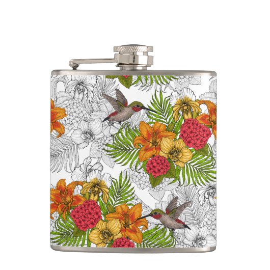 Hummingvogels en tropische bouquet heupfles (Voorkant)