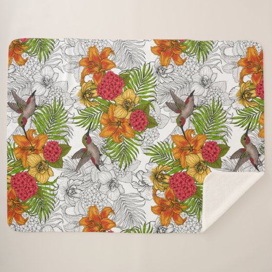 Hummingvogels en tropische bouquet sherpa deken (Voorkant (horizontaal))
