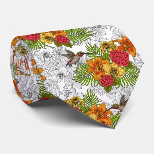 Hummingvogels en tropische bouquet stropdas (Opgerold)