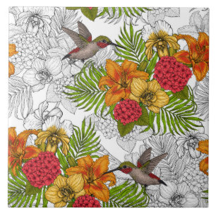 Hummingvogels en tropische bouquet tegeltje