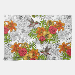 Hummingvogels en tropische bouquet theedoek
