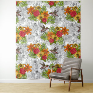 Hummingvogels en tropische bouquet wandkleed
