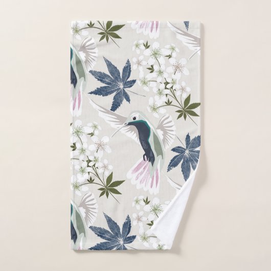 Hummingvogels en witte bloemen. bad handdoek (Handdoek)