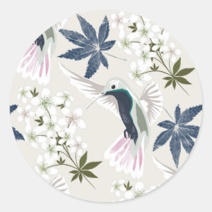 Hummingvogels en witte bloemen. ronde sticker