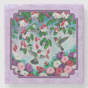 Hummingvogels Roze Fuchsia Flowers Lavender Stenen Onderzetter