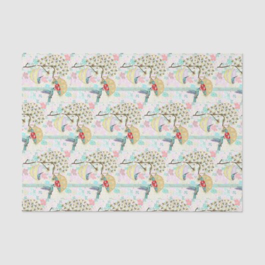 Hummingvogels Teacups Spring Floral Garden Tissuepapier (Voorkant)