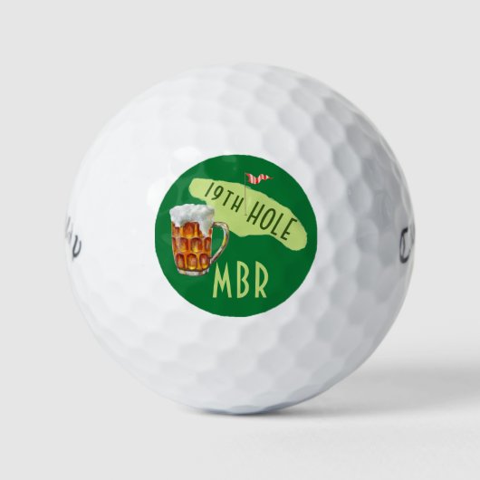 Humor 19th Hole Beer Glass Putt Initialen Golf Bal (Voorkant)