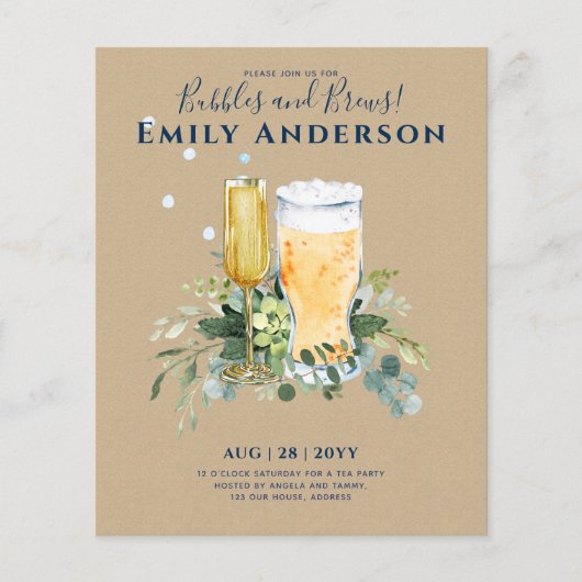 Humor Bubbles n Brews Bier Champers Bruidsfeestje Flyer (Voorkant)