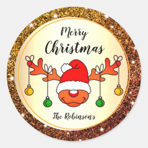 Humor Christmas Funny Leuke rendieren Sinaasappel Ronde Sticker