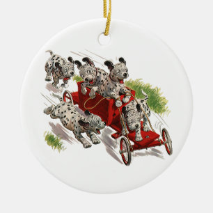 Humor Cute Dalmatian Puppy Dogs Fire Truck Keramisch Ornament