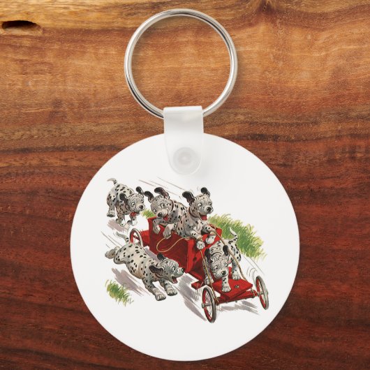 Humor Cute Dalmatian Puppy Dogs Fire Truck Sleutelhanger (Achterkant)