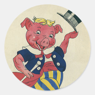  Humor, Cute Happy Dansende Pig Dances Ronde Sticker