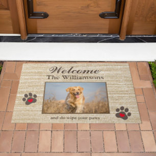 Humor Dog Photo Custom Burlap Textuur Welkom Deurmat