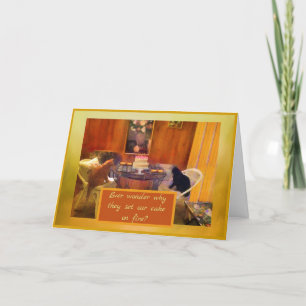 Humor Family Cats Zet de taart "in brand" Feestdagen Kaart