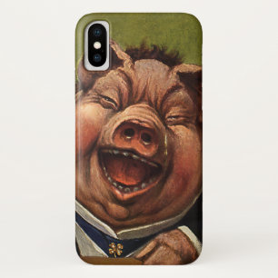 Humor, Funny Victoriaans Pig Laughing iPhone X Hoesje