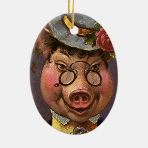 Humor, Gekke en grappig Victoriaans Lady Pig Keramisch Ornament